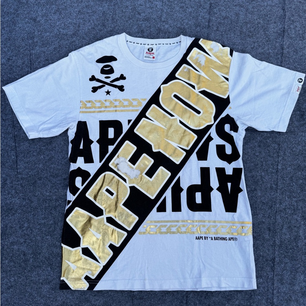 Aape By A Bathing Ape T-shirt, Size Large 19x28 Black and Gold Aape Now Design